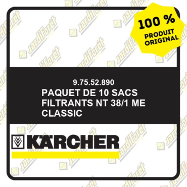 Paquet de 10 sacs filtrants NT 38/1 Me Classic 97552890 Karcher
