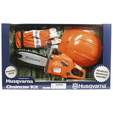 Jouet tronçonneuse pour enfant HUSQVARNA avec gants et casque de protection