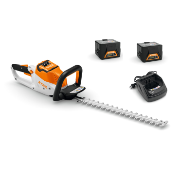 Taille haie à batterie stihl hsa50 avec deux batteries AK20 et un chargeur AL101
