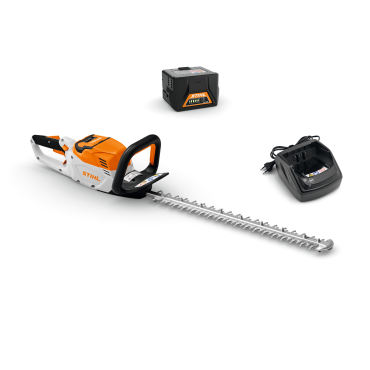 Taille haie à batterie stihl hsa60 avec une batterie AK20 et un chargeur AL101
